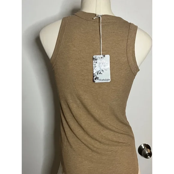 nwt womens tank top by nostalgia brown ribbed preshrunk size small - Picture 5 of 9